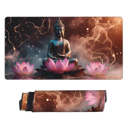 800x400 mm XXL Mauspad Zen Mousepad Lotus Schreibtischunterlage mit rutschfeste Gummibasis, WassXerdicht Mouse Pad mit Vernähte Kanten, Office Gaming Zubehör Desk Deko, Geschenke für Frauen U-52 von POOJNNPP