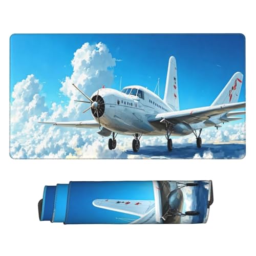 Gaming Mauspad XXL 900 X 300 MM, Flugzeug Mauspad Szene Mousepad Groß 90 X 30 CM, Erweiterter Schreibtischunterlage Gaming Zubehör mit Vernähte Kanten for Verbessert Präzision und Geschwindigkei U-298 von POOJNNPP