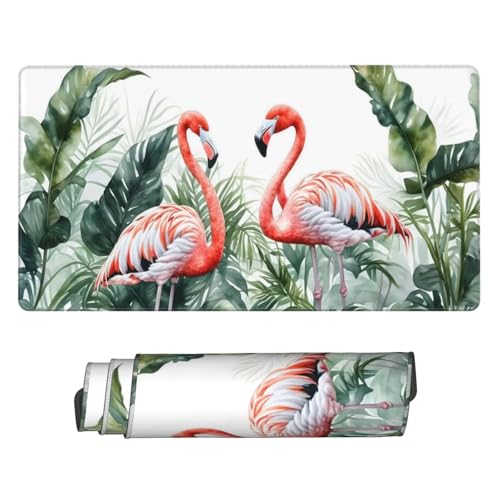 Gaming Mauspad XXL 900 X 300 MM, Rot Mauspad Flamingo Mousepad Groß 90 X 30 cm, Erweiterter Schreibtischunterlage Gaming Zubehör mit Vernähte Kanten for Verbessert Präzision und Geschwindigkei U-213 von POOJNNPP