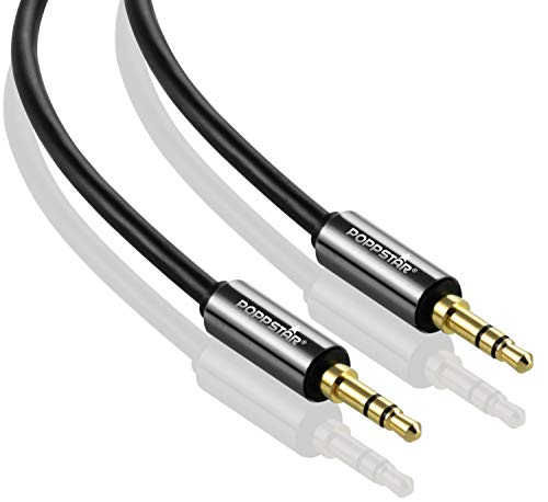 POPPSTAR 15m Audio Kabel Klinke (3,5mm Klinkenkabel vergoldet), Kopfhörerkabel - Lautsprecherkabel für Kopfhörer, Smartphone, MP3 player, Auto Kfz Autoradio, schwarz von POPPSTAR
