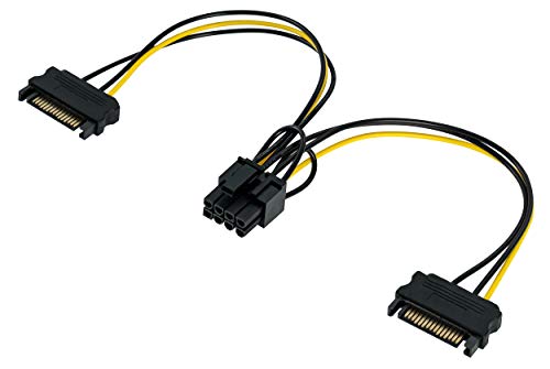 POPPSTAR 1x 20 cm PCI-Express Y Grafikkarten-Stromkabel (2x 15-pin Sata Stromstecker (w) auf PCIe 8-polig (m)), Y-Adapter für Stromversorgung von POPPSTAR