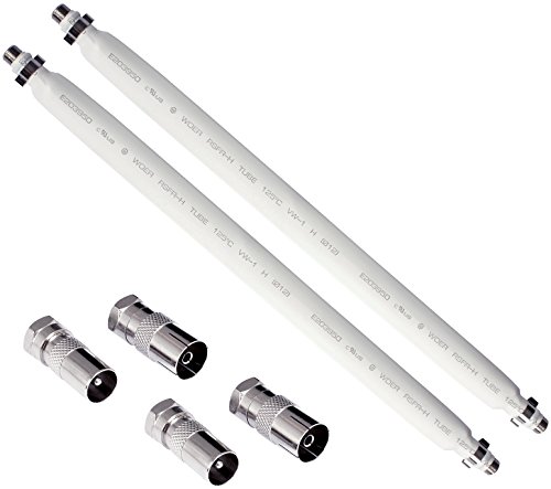 POPPSTAR 2x 31,5cm SAT Fensterdurchführung (2 mm Fensterdurchführung SAT Kabel flach), 4x F-Stecker (2x auf Antennenstecker, 2x auf Antennenbuchse), weiß von POPPSTAR