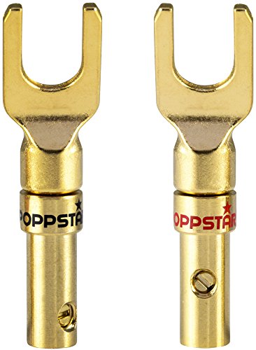 Poppstar 2X Kabelschuhe, Gabelstecker für elektrische Verbindung von Lautsprecherkabeln bis 4mm² Querschnitt, Stecker 24k vergoldet von POPPSTAR