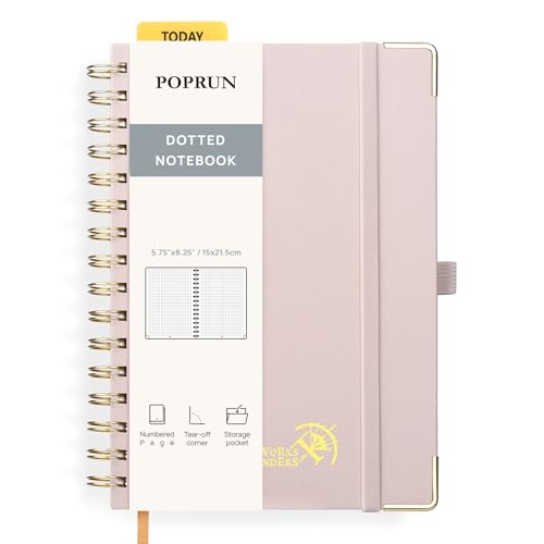 POPRUN Notizbuch A5 Gepunktetes, Bullet Dotted Journal, Spiral-Notizbücher 120 GSM Papier, 144 nummerierte Seiten, Hardcover mit Kleberegisterkarten und 8 Abreißblättern - LPK(Hellrosa) von POPRUN