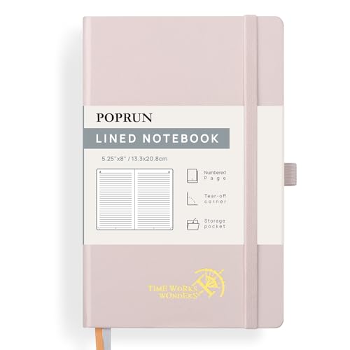 POPORUN Notizbuch A5 liniert, 120 GSM Papier für Frauen und Männer, 128 nummerierte Seiten, Hardcover mit Selbstklebenden Registerkarten und 8 Abreißblättern - LPK(Hellrosa) von POPRUN