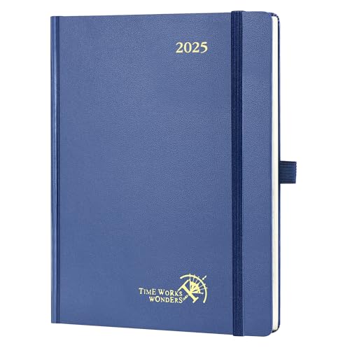 POPRUN Kalender 2025 Buchkalender Hardcover, ca. A5 (22 x 16,5 cm), 12-Monate-Terminplaner (Jan.2025-Dez.2025), Wochenplaner 2025 mit 100 GSM FSC®-Zertifiziertem Papier - Marineblau von POPRUN