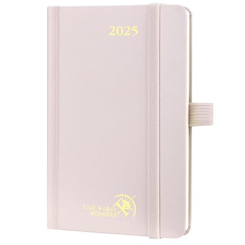 POPRUN Taschenkalender 2025 Klein Hardcover, ca. A6 (16 x 10,5 cm) - Kalender 2025 Klein (Jan.2025-Dez.2025) - Wochenplaner 1 Woche 2 Seite mit Innentasche - Hellrosa von POPRUN