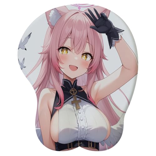 Anime Girl japanischer Manga Waifu Maus Pads mit Handgelenksruhe Gaming 3D Mousepads Anti-Rutsch-Büro-Schreibtischmatte für Computer Laptop von PORNHUX