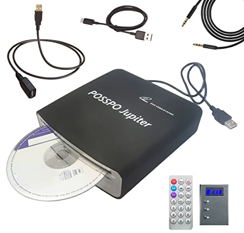 POSSPO Jupiter CD-DVD-Player für Auto mit USB-Anschluss, AUX-Anschluss, tragbarer externer CD-Player, der in Auto-Laptop, Desktop, TV, Mac-Computer, Plug & Play – mit zusätzlichem von POSSPO