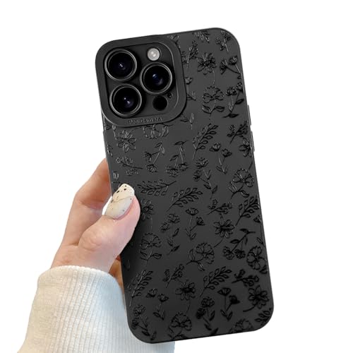 Handyhülle für iPhone 13 Pro Schwarz matt mit Kameraschutz, Handyhülle mit Schwarzer Blumen und Blätter Niedliches Design für Frauen Mädchen, Kratzfeste Blumen Hülle für iPhone 13 Pro von POTOK