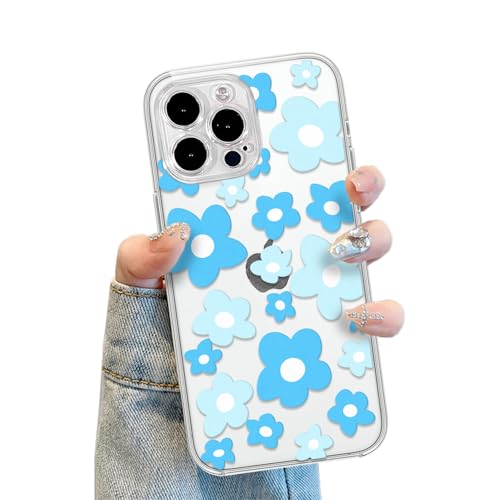 Kompatibel für iPhone 13 Pro Hülle, Niedliche Blumen Muster Silikon Floral Handyhülle für Frauen Mädchen, Weiches TPU Blaue Blumen Schutzhülle für iPhone 13 Pro von POTOK