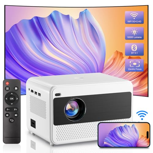 Beamer 5G WiFi Bluetooth Full HD 1080P Video LED Beamer 16000 Lumen 200-Zoll Zoom Tragbare Heimkino Projektor Kompatibel mit Smartphone/Fire Stick/Laptop/PS5 von POYBPCY