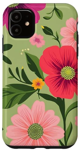 Hülle für iPhone 11 Retro-Blumenmuster, bunte Blumen von PP Flowers