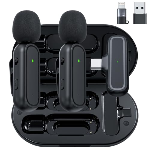 Kabelloses Lavalier-Mikrofon für iPhone Android Kamera USB-C mit Ladehülle, Noise Canceling Wireless Mini Mikrofon für YouTube, TikTok, Vlog, Spiel Live Streaming, Interviews, Videoaufnahme von PQV