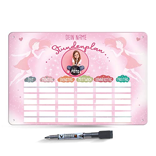 PR Print Royal Abwischbarer Stundenplan magnetisch inkl. Stift - Fee - mit Foto und Name personalisierbar - Einschulungsgeschenk - Geschenk zum Schulanfang - Metallschild A4 mit abwischbarem Stift von PR Print Royal