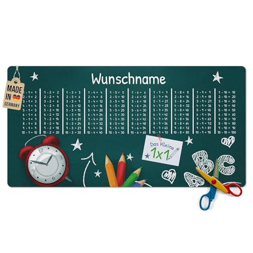 Pr Print Royal Schreibtischunterlage selbst gestalten mit Name - mit kleinem Einmaleins, ABC Schule - Waschbar, Personalisierte Geschenke zur Einschulung | 80x40 cm, Rutschfest von PR Print Royal