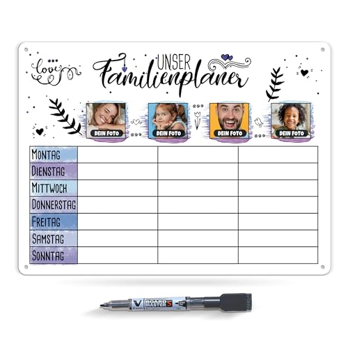 Wochenplaner abwischbar & magnetisch - Familienplaner mit 5 Fotos selbst gestalten - Whiteboard für 5 Personen, inkl. Marker - Familie, Küche, Kalender, Organisation, Planung I Personalisierbar, A3 von PR Print Royal