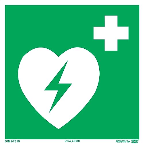 Schild Defibrillator (AED) 150x150 mm Rettungszeichen Defibrillator (AED) nach ISO7010 Kunststoffplatte von PREMIUM by KNS SCHILDER SYSTEME