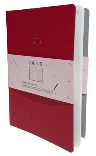 CIAK MATE Wochenplaner 2025 rot 12 Monate 21 x 15 cm flexibler Einband - elfenbeinfarbenes Papier + Stift und Lesezeichen von PRESTIGE & DELUXE