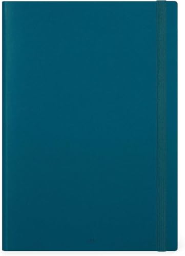 Wochenplaner 12 Monate F.to Mini 8 x 11 cm, von Januar 2025 bis Januar 2026, Verschluss mit Gummiband - Farbe Teal Blue Petrol + Stift und Lesezeichen von PRESTIGE & DELUXE