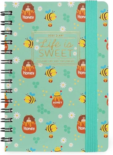 Wochenplaner mit Spiralbindung Life is Sweet La vita è dolce Bienen 12 Monate F.to klein 8,5 x 13 cm, von Januar 2025 bis Januar 2026, Verschluss mit Gummiband + Stift und Lesezeichen von PRESTIGE & DELUXE