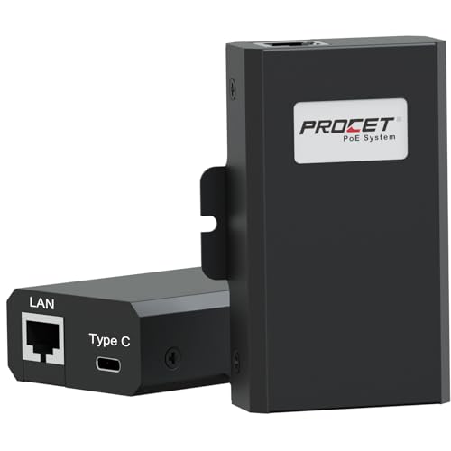 PROCET PoE to USB C Splitter 25W IEEE802.3AT, Gigabit 1000Mbps Splitter Adapter für IP Kamera, Computer, iPad, Raspberry Pi4/5 USB C PDs von PROCET PoE System