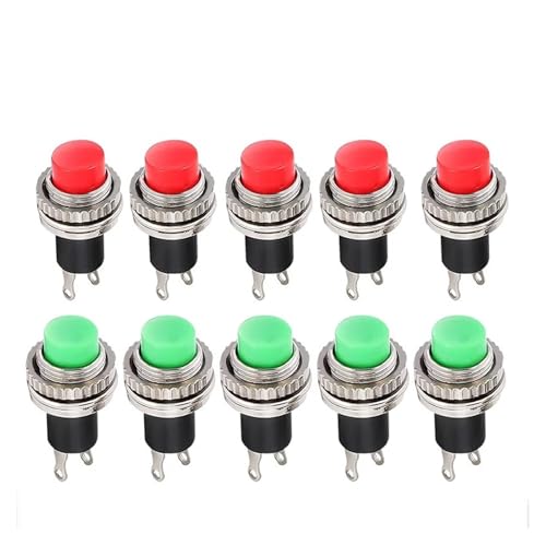 PSPASPFZ 5/20PCS Small 10MM DS-314 Lock-Free Button Switch Unlocked Self-Reset Doorbell Horn Switches Fixed Upper Threaded Panel(Green,20PCS) von PSPASPFZ