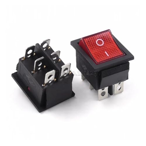 PSPASPFZ Rocker Power Switch 25 * 31mm KCD4-201 4 Pin 6 Pin 2/3 Position 16A 250V 20A 125VAC Green Red Black Button with Light(6Pin Red Light) von PSPASPFZ