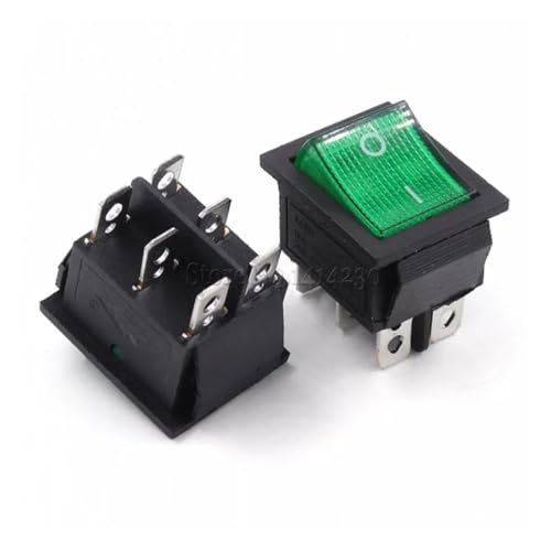 Rocker Power Switch 25 * 31mm KCD4-201 4 Pin 6 Pin 2/3 Position 16A 250V 20A 125VAC Green Red Black Button with Light(6Pin Green Light) von PSPASPFZ