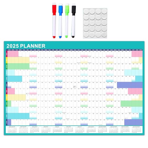 Jahreskalender 2025, mit löschbarem Marker und selbstklebenden Aufklebern, 90 x 60 cm, Wandkalender, Jahresplaner von PTILSERY