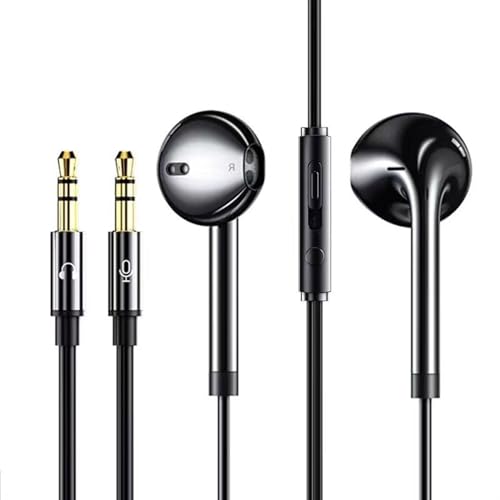 PTILSERY 3,5 mm Musik-Mikrofon, 2 Stecker, Kopfhörer, In-Ear-Headset-Kabel, Kopfhörer, Desktop-Computer, Bass, Stereo von PTILSERY