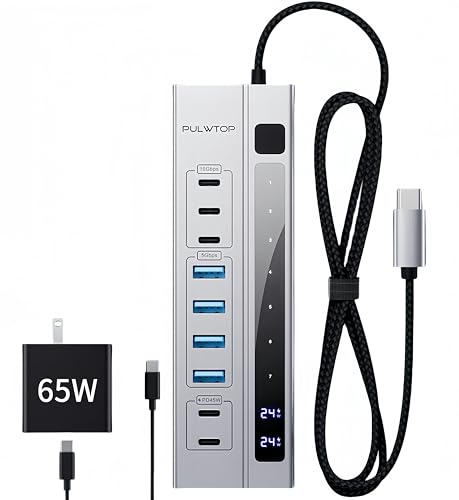 9-in-1 Powered USB C Hub, USB 3.2 Data Hub with 65W PD-in Power Adapter, 3 x USB-C 10Gbps, 4 x USB-A 5Gbps and 2 x 24/45W USB-C PD Charging Ports USB Hub for MacBook Laptops Tablets von PULWTOP