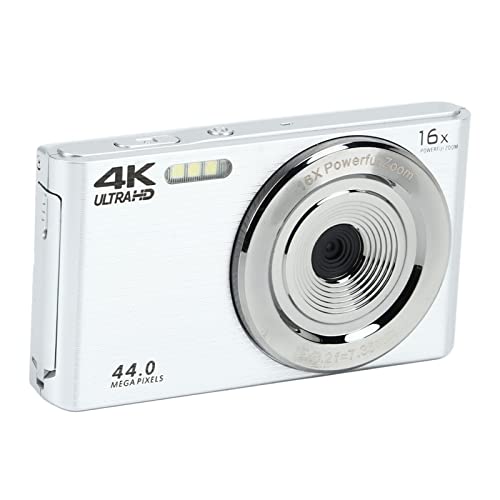 Digitalkamera 4K 44MP HD Minikamera, 2,8 Zoll 16 facher Digitalzoom, Stoßfeste Kompaktkamera, Pocket Vlogging Kamera für die Fotografie (Silber) von PUSOKEI