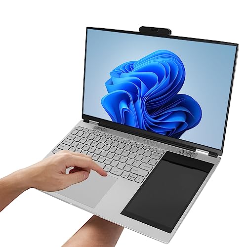 PUSOKEI 15,6 Zoll Laptop mit Doppelbildschirm, Win 11, HD Laptop mit 7 Zoll IPS Bildschirm, 2,9 GHz, Tastatur mit Hintergrundbeleuchtung, 100–240 V (16 GB + 1 TB EU-Stecker) von PUSOKEI