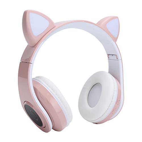 PUSOKEI Kabellose rosa Gaming-Headsets, Over-Ear-Cat-LED-Licht-Nette Headsets, Bluetooth-Katzenohr-Surround-Sound-Kopfhörer mit 3,5-mm-Audiokabel für Spiel-Handy-Laptop-Pad von PUSOKEI