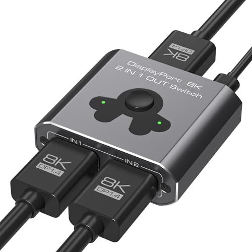 PVBCTCSID 8K60Hz 4K144Hz Displayport Switch 2 In 1 Out DP 1.4 Switch Display Port Umschalter 2x1 Displayport Umschalter Kompatibel Mit TV Monitoren Laptops PC Projektoren Etc PVBCTCSID 8K60Hz 4K144Hz Displayport Switch 2 In 1 Out DP 1.4 Switch Display Port Umschalter 2x1 Displayport Umschalter Kompatibel Mit TV Monitoren Laptops PC Projektoren Etc von PVBCTCSID