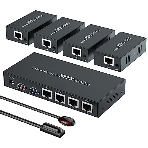 PW-HT246P4IR HDMI Extender Splitter 1x4 Port 60m/196ft von Cat5e/Cat6/CAT7-Kabelunterstützung 4K@60Hz Auflösung 、 IR-Steuer- und POC-Funktion von PWAY
