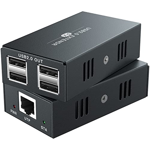 USB Extender 4 USB 2.0 Over Ethernet 50,3 m Cat5e/6/7 USB-Hub ohne Treiber für Webcam, Drucker, Tastatur, Maus, Mikrofon von PWAY