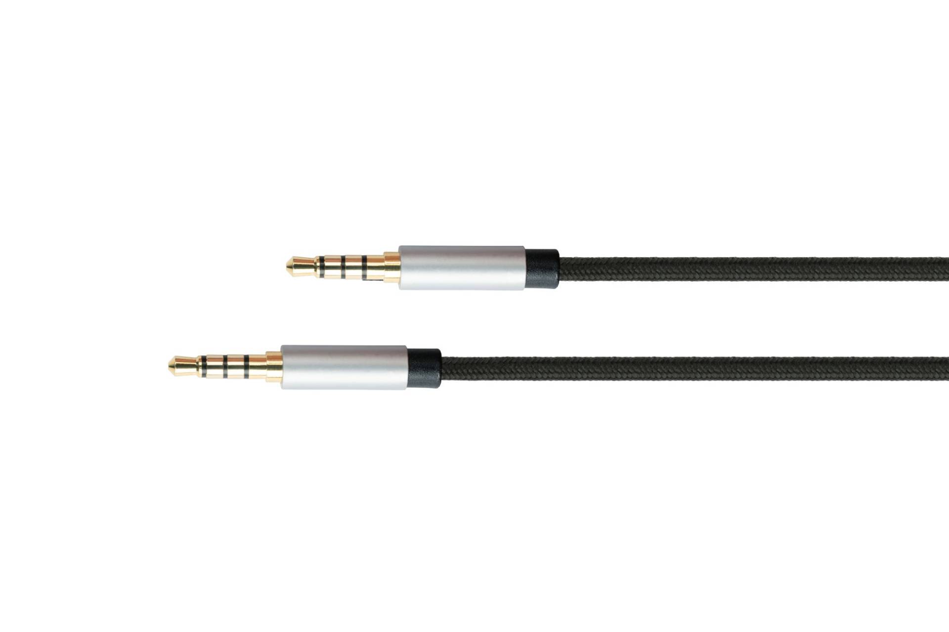 Audio Anschlusskabel High-Quality, 4-poliger 3,5mm Klinkenstecker beidseitig, Textilmantel, schwarz, 1,5m von PYTHON