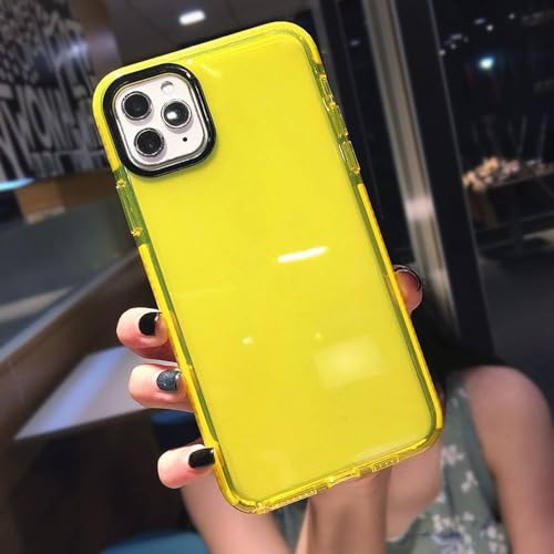 PYYLTTP Fluoreszierende, stoßfeste Handyhülle für iPhone 16 Pro Max 15 14 13 12 11 X XS XR 7 8 Plus SE Transparente, weiche Silikonhülle, gelb, für 14 Pro Max von PYYLTTP