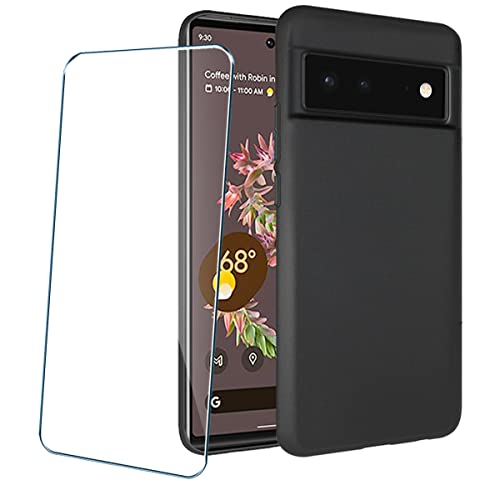 PZEMIN Handyhülle für Google Pixel 6 5G Hülle + 1X Gehärtetem Glas Filmschutz Schutzfolien - Silikon Soft Schwarz Fall TPU Leichte Protection Case Cover (6.40") von CHICHL