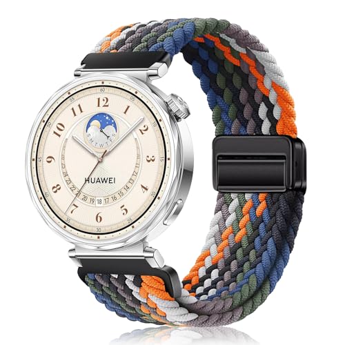 PaceBid 18mm Nylon Armband für Huawei Watch GT 5 41mm/Watch GT4 41mm, Geflochtenes Magnetisch Sport Männer Frauen Ersatzarmband für Garmin Venu 3S 41mm/Forerunner 265S/255S/255S Music/Venu 2S - Bunt von PaceBid