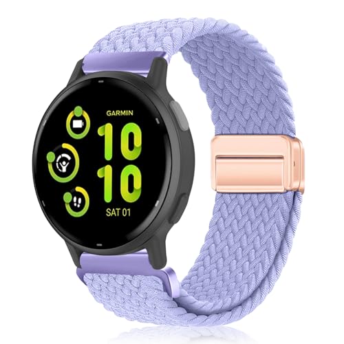 PaceBid 20mm Nylon Armband für Garmin Forerunner 165/Forerunner 165 Music/Vivoactive 5 Geflochtenes Magnetisch Sport Damen Herren Ersatzarmband für Garmin Venu Sq 2/Venu Sq 2 music Lavendel von PaceBid