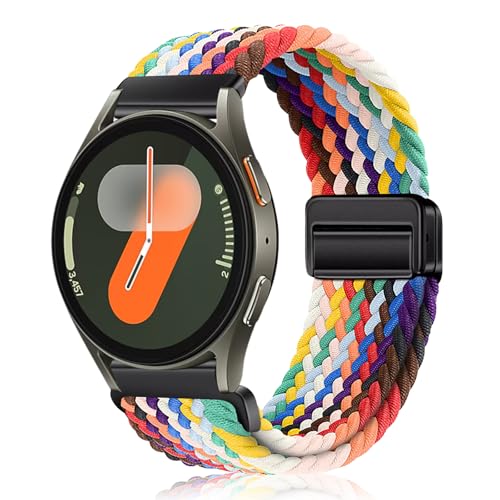 PaceBid 20mm Nylon Armband für Samsung Galaxy Watch 7/6/5/4 (40mm 44mm)/Watch FE/Watch 6 Classic (43mm 47mm)/Watch 5 Pro 45mm Geflochtenes Magnetisch Ersatzarmband für Galaxy Watch 42mm - Regenbogen von PaceBid