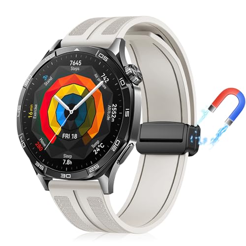 PaceBid 22mm Silikon Armband für Huawei Watch GT 5 /GT 5 Pro 46mm/Watch 4/4 Pro, Magnetisch Silikon Geflochtenes Ersatzarmband, Uhrenarmbänder für Huawei Watch GT 3/GT 4/Watch 3/3 Pro - Sternenlicht von PaceBid