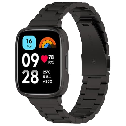 PaceBid Metall Armband Kompatibel mit Xiaomi Redmi Watch 3 Active Edelstahl Herren Damen ErsatzArmband Konservierungsmittel Schwei Uhrenarmband für Xiaomi Redmi Watch 3 Active - Schwarz von PaceBid