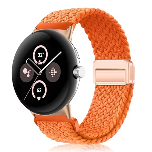 PaceBid Nylon Armband Kompatibel mit Google Pixel Watch 3 41mm/Pixel Watch 2/Pixel Watch, Geflochtenes Magnetisch Sport Ersatzarmband für Google Pixel Watch 3 41mm/Pixel Watch 2/Watch 1 - Orange von PaceBid