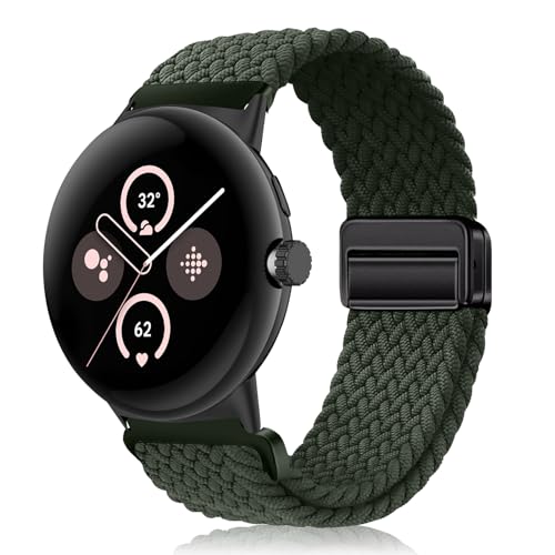 PaceBid Nylon Armband Kompatibel mit Google Pixel Watch 3 41mm/Pixel Watch 2/Pixel Watch, Geflochtenes Magnetisch Sport Ersatzarmband für Google Pixel Watch 3 41mm/Pixel Watch 2/Watch 1 - Armeegrün von PaceBid