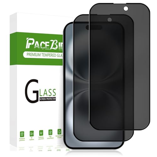 PaceBid Privacy Schutzfolie Kompatibel mit iPhone 16 Plus für Panzerglas Sichtschutz, [2 Pack] [9H Härte] Anti-Spy Screen Protector Displayschutz Panzerfolie für iPhone 16 Plus von PaceBid