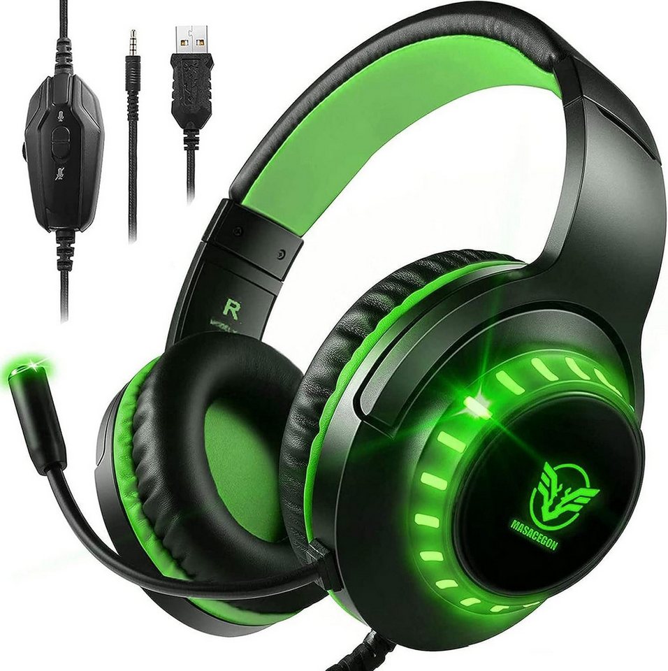 Pacrate Gaming-Headset (Verbesserter Bass für ein immersives Spielerlebnis, Mit Kabel, Headset mit Mikrofon, Noise Cancelling PS5 Headset mit LED Lichter) von Pacrate